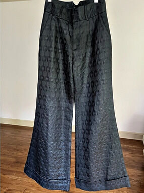 NWT Corey Lynn Calter 2008 Black Jacquard Wide Leg Pants Size 4